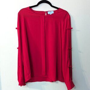 CeCe Women's Lipstick Red Bow-Sleeve Blouse. Size Large.